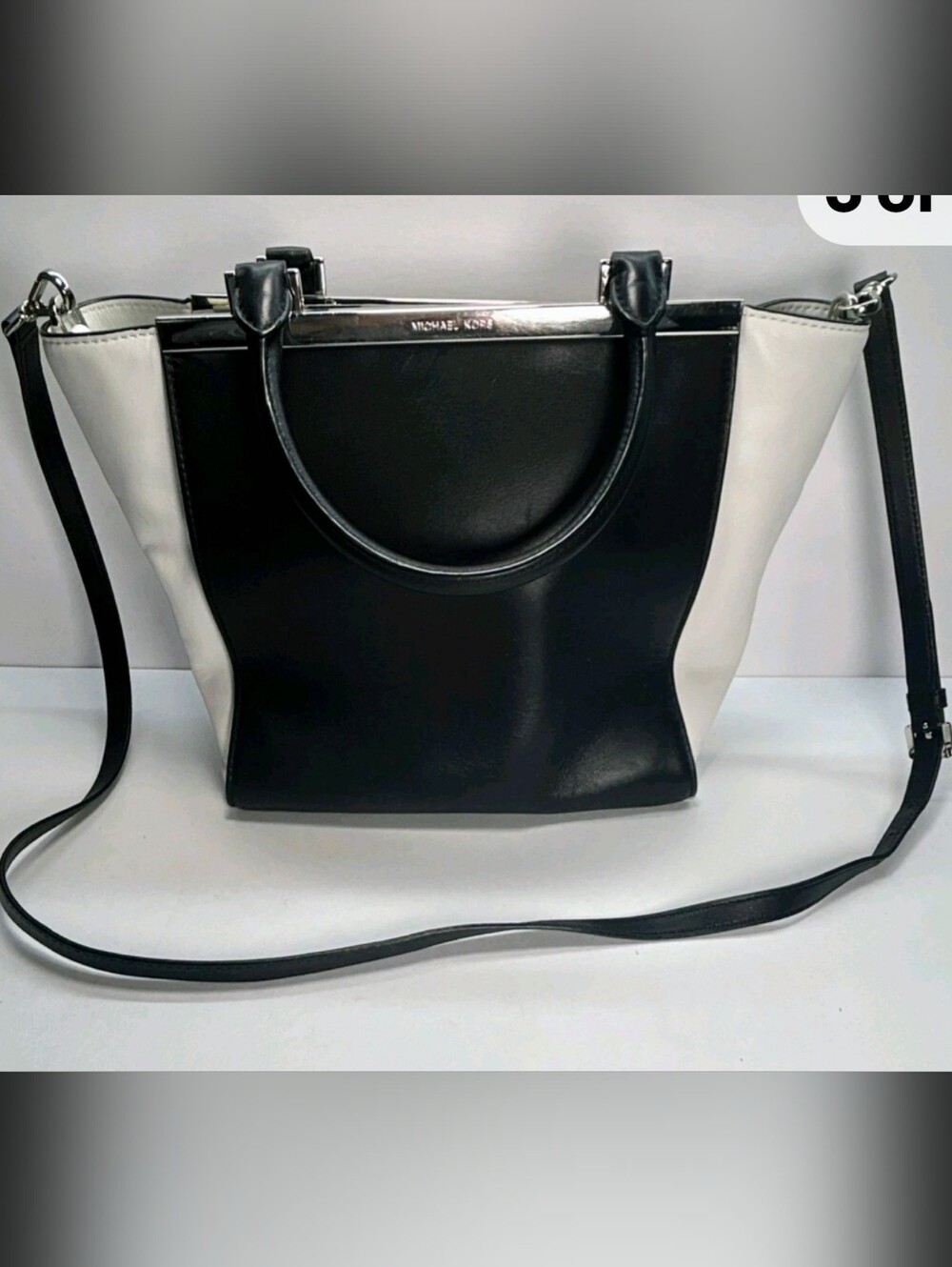 MICHAEL KORS Black & White Leather Tote Bag